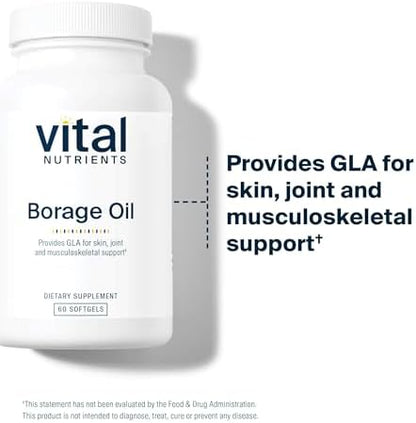 Supplement facts and ingredient information on the back of the authentic imported borage oil packaging.