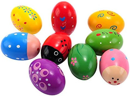 NEWTGAN colorful wooden easter eggs showing distinct bright patterns for toddler grip development