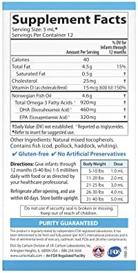 Close-up view of the Carlson Baby's DHA product label and ingredients.