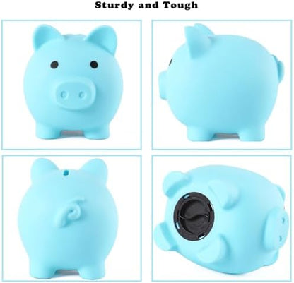 PandaEar durable pig money bank being held by a child to demonstrate the perfect compact size.