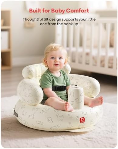 QPAU baby seat for sitting up showing built-in air pump