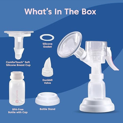 BPA-free four ounce breast milk storage bottle with cap detached from the Limerick manual pump.