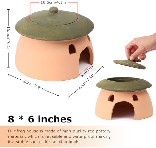 Frog and Toad House 8 x 6Inch Toad House for Outside Garden Reptile Cave Red Pottery Ceramics Small Reptile Cave Hide Reptile Hides and Caves Snake Toad Frog Turtle House Green with Lid - Image 3