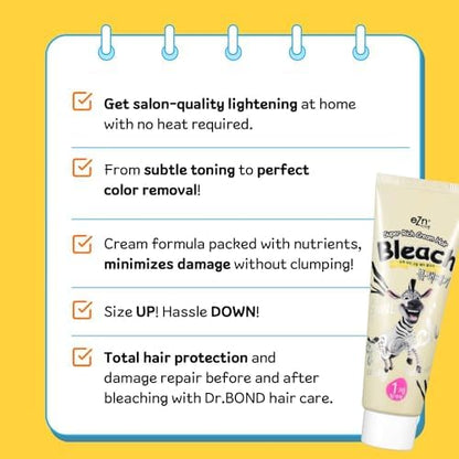 Unboxed contents of the eZn high-lifting cream bleach including gloves, gown, and ampoule.