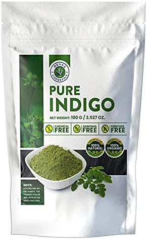Pure indigo powder for natural hair coloring displayed in its authentic packaging pouch