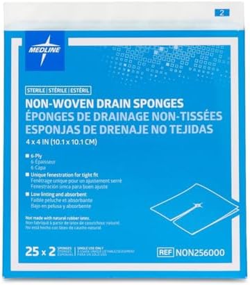 Six ply rayon and polyester blend sterile nonwoven drain sponge for post-surgical wound care.