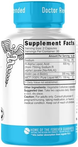 Nature's Fusions Nutri R Alpha Lipoic Acid 600mg capsules displayed next to the imported packaging