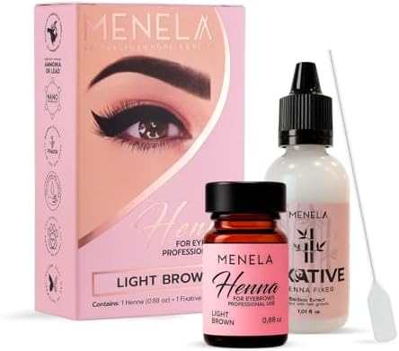 Ammonia-free eyebrow henna powder and fixer solution for professional brow tinting at home.