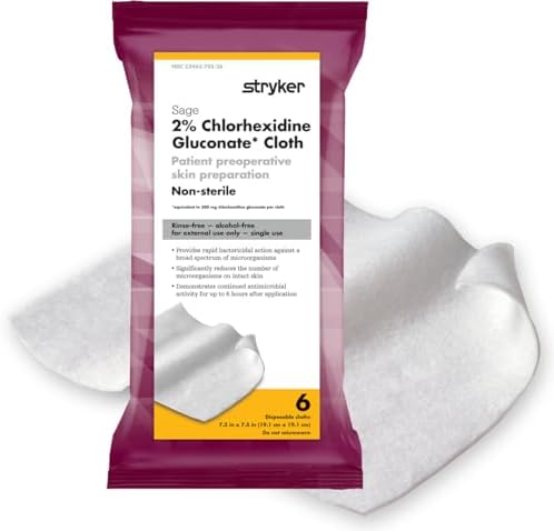 Stryker Sage 2% Chlorhexidine Gluconate CHG Cloths front packaging preoperative skin prep.