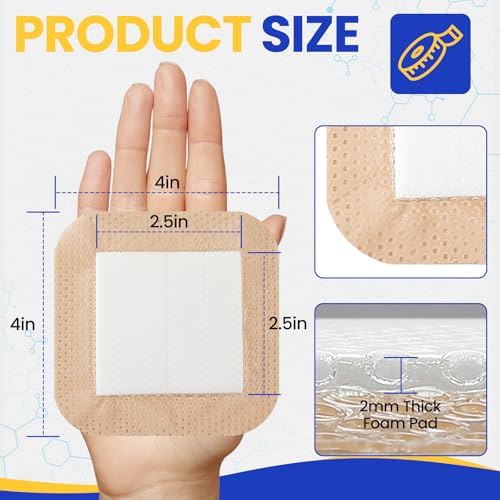 Close up view of the five layer absorbent structure of the four by four inch silicone bandage.