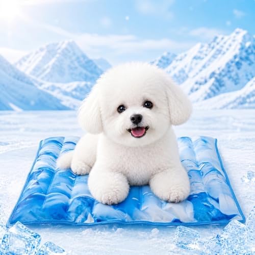 Double sided pet cooling pad showing the breathable mesh reverse layer.