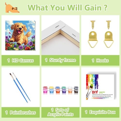 Close up view of numbered canvas sections and premium brushes for young artists