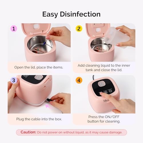 Side profile of portable MelodySusie pink nail tool cleaner