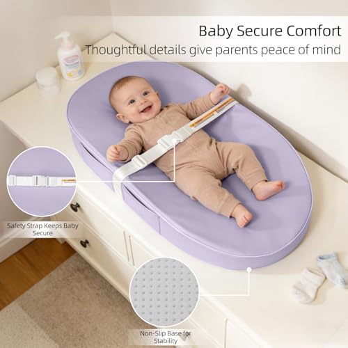 Non slip base texture of the imported baby changing pad demonstrating stability on a wooden table.