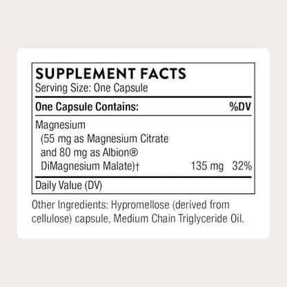 THORNE Magnesium CitraMate supplement facts label showing nutrition ingredients panel