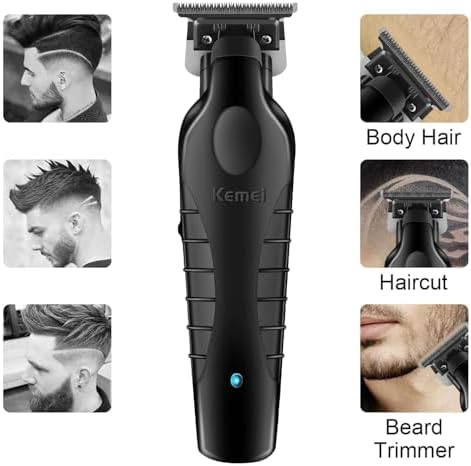Kemei Zero Gap T Blade Beard Trimmers showing blade alignment for close shape ups and crisp lining