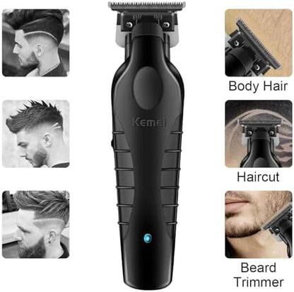 Kemei Zero Gap T Blade Beard Trimmers showing blade alignment for close shape ups and crisp lining
