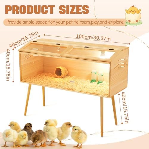 CroBlissful 40 x 16 x 16 in Brooder Kit Box for Chicken Quails Indoor Outdoor with Leg Stand Sliding Door, Bulb Set and Feeder, Baby Chicken Coops for Ducks, Hamsters, Lizards, Mice, Rat - Image 3