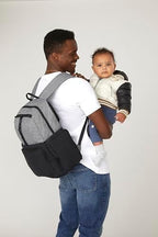 Huggies backpack featuring dedicated wipes pocket and front zip pouch