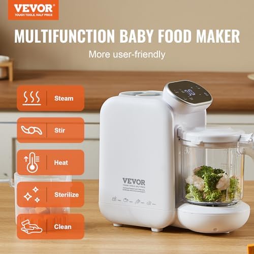 VEVOR baby puree blender with 750ML Tritan container filled with fresh vegetable pieces.