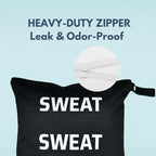 Whole Works sweat bag attached to a backpack with snap buckle.