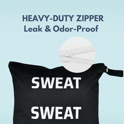 Whole Works sweat bag attached to a backpack with snap buckle.