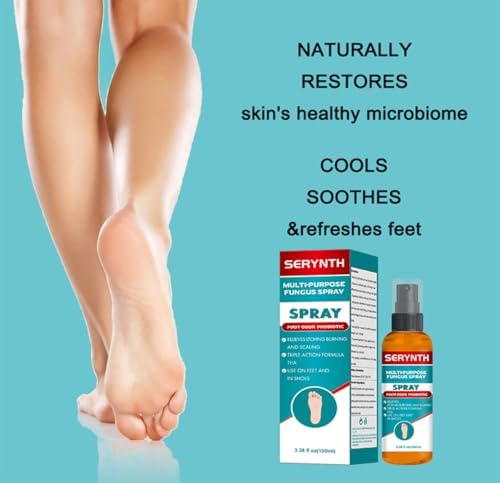Travel friendly 100ml probiotic foot spray bottle showing directions for athlete foot relief