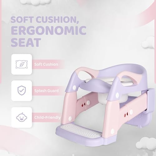 Close up of the soft padded cushion and integrated splash guard on the toddler potty seat topper.