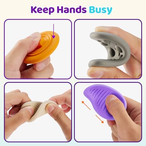Hand holding a colorful VoMii sensory fidget stone