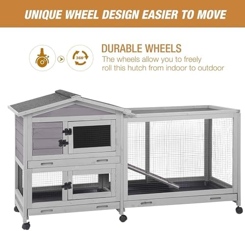 Wooden bunny cage interior layout and wire mesh details
