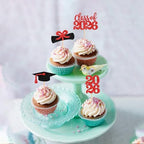 Back view of graduation cupcake toppers showing sturdy bamboo stick attachment.