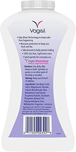 Talc-free Vagisil deodorant powder for moisture protection and freshness.