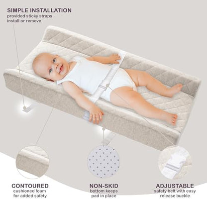 Side profile of Modera contoured changing pad with safety strap