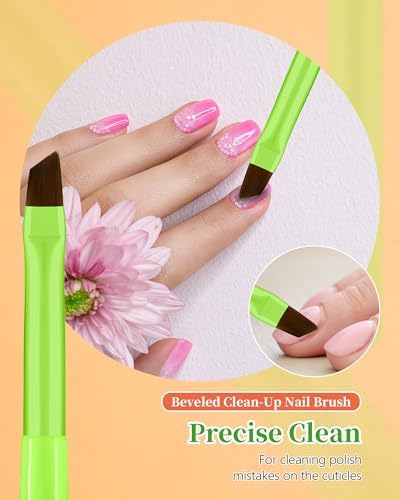 Set of three nail polish remover brushes in green handles