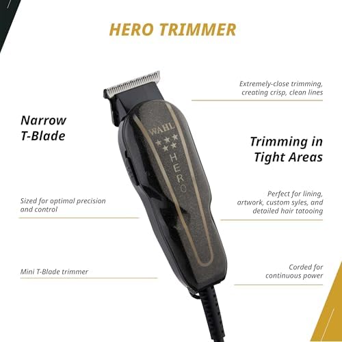 Close up of the Wahl Hero T-Blade Trimmer highlighting its compact precision design