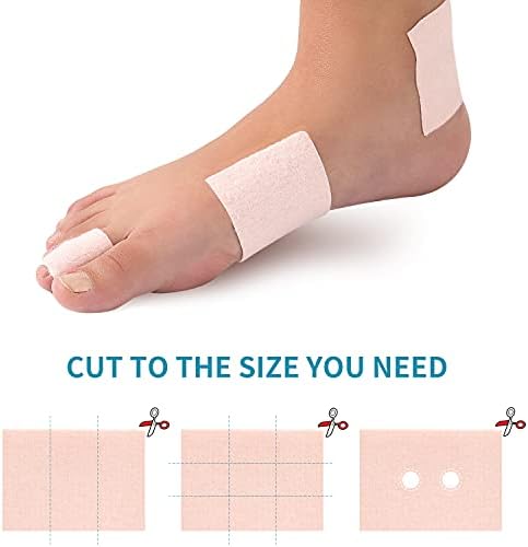 Applying adhesive moleskin patch to a heel to prevent shoe rubbing.