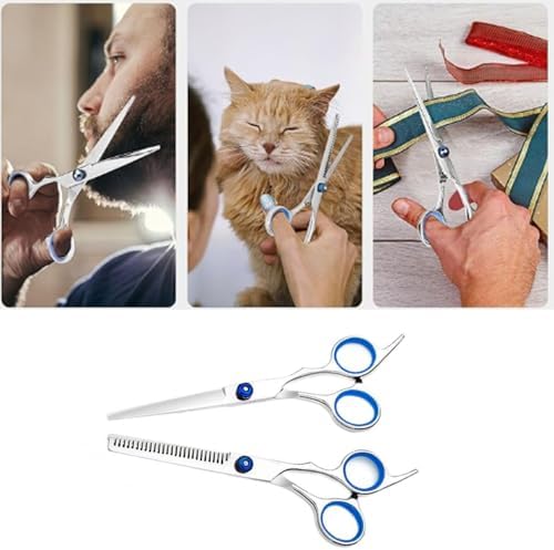 Detailed shot of Newaner hair shears highlighting the comfortable removable blue rubber rings inside the finger loops