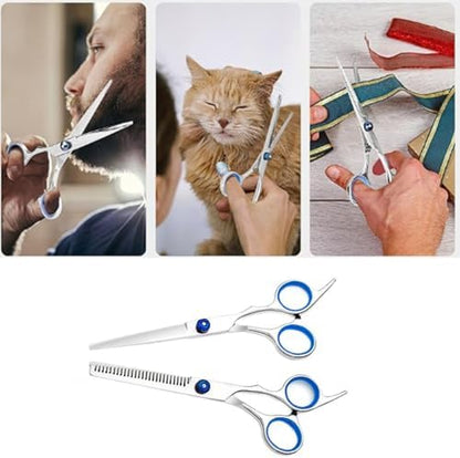 Detailed shot of Newaner hair shears highlighting the comfortable removable blue rubber rings inside the finger loops
