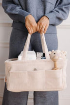 Interior view showing removable velcro dividers in diaper caddy