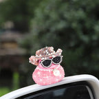 Wonuu luxury pink rhinestone duck car console decoration perspective view
