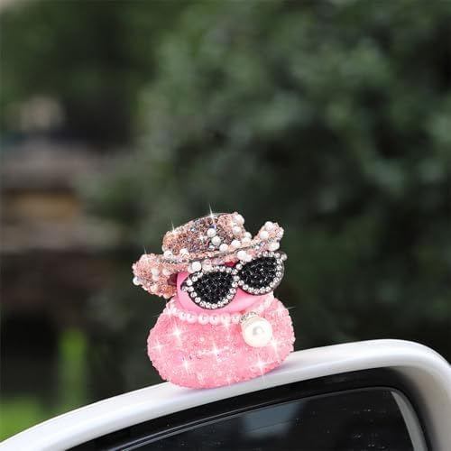 Wonuu luxury pink rhinestone duck car console decoration perspective view