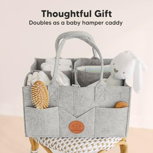 KeaBabies diaper caddy filled with baby essentials on a changing table
