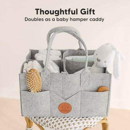 KeaBabies diaper caddy filled with baby essentials on a changing table