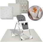 Biodegradable toddler high chair mat sheet unfolded on the floor under a dining chair