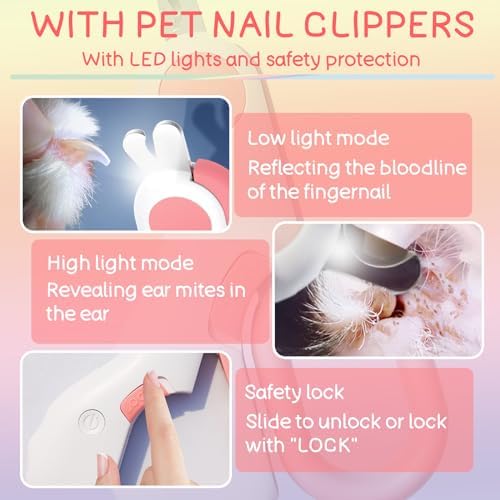 Lukhmelf pet grooming kit showing the illuminated LED light guiding safe nail trimming.