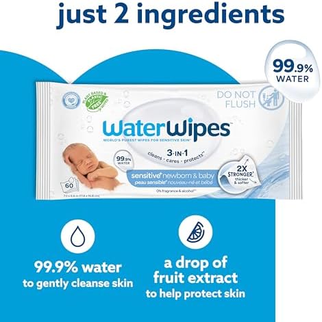 WaterWipes Sensitive+ Newborn & Baby Wipes, 3-In-1 Cleans, Cares, Protects, 99.9% Water, Unscented & Hypoallergenic, 720 Count (12 Packs) - Image 5