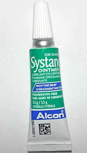 Side view of Systane Nighttime Eye Ointment pack highlighting overnight protection