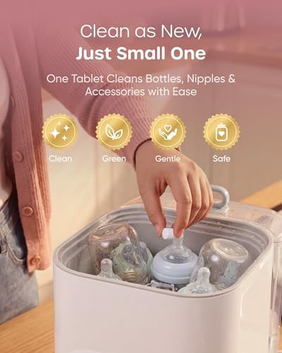 Nuliie bottle washer cleaning tablets breaking down breast milk residue in machine chamber