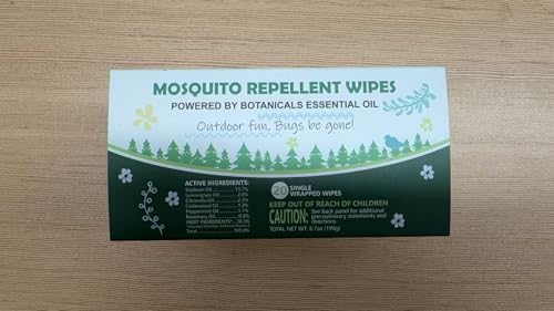 Plant based essential oil mosquito wipes ingredient list and instructions on back of pack