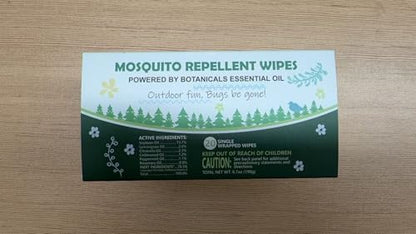 Plant based essential oil mosquito wipes ingredient list and instructions on back of pack